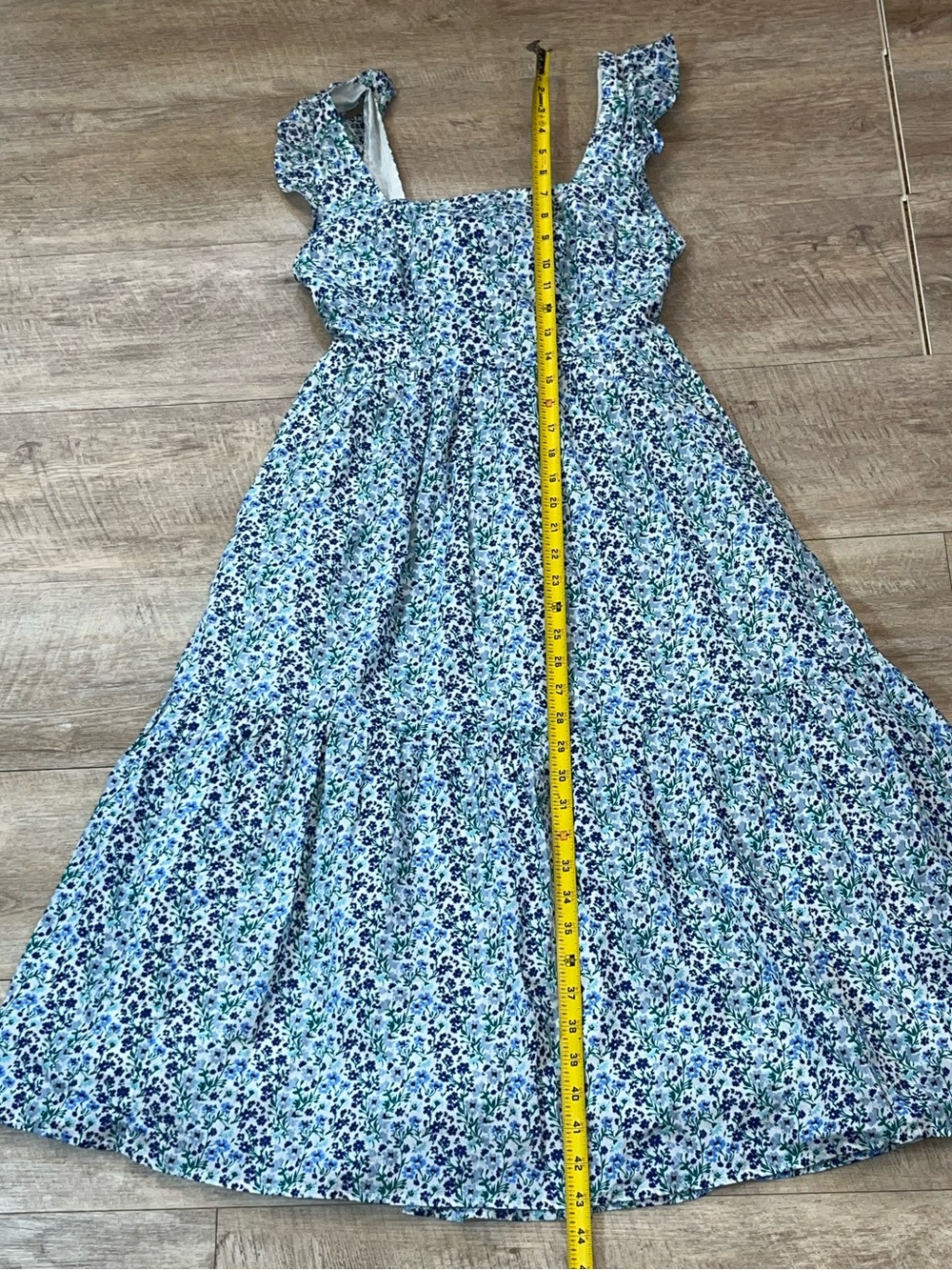 J.Crew Cotton Floral Square Neck Ruffle Sleeves Tie Back Tiered Midi Dress 4P - Picture 6 of 7